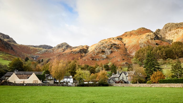 View of Sticklebarn and the Langdales, Lake District